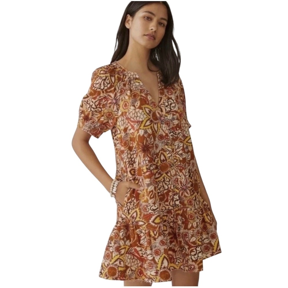 Anthropologie Pilcro Floral Tapestry Relaxed Boho Tunic Dress